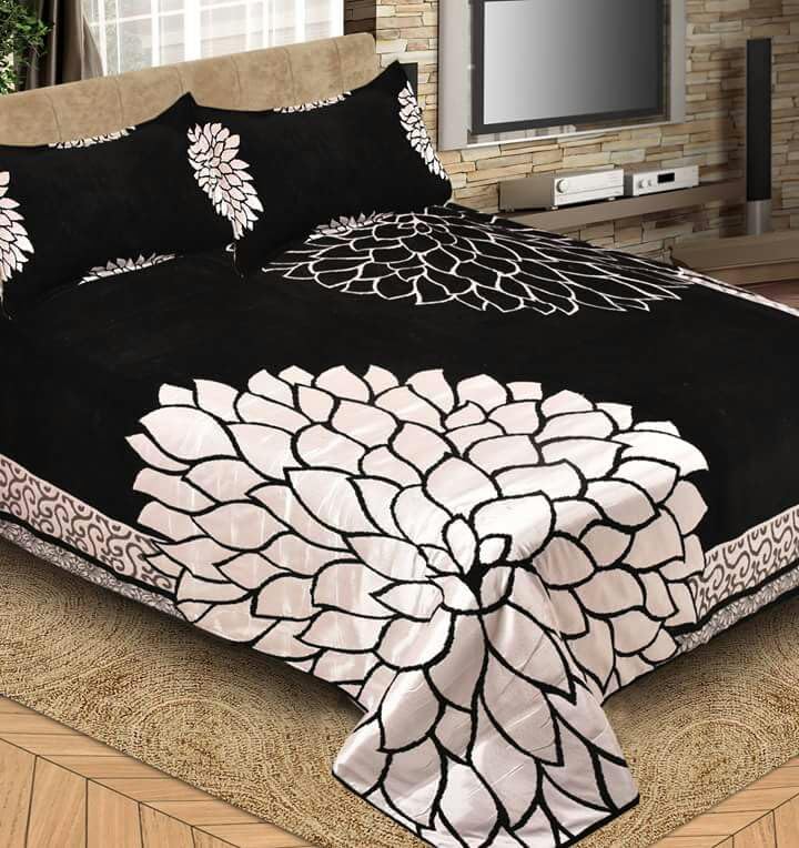 STARNSTYLE Chenille Velvet 500 TC King Size Bedsheet with 2 Pillow Covers - Lotus Black - Image 1